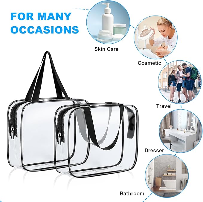 Clear Travel Bags for Toiletries, PVC Waterproof Toiletry Bags, TSA Approved, 2 Pack Unisex Adult Cosmetic Bag