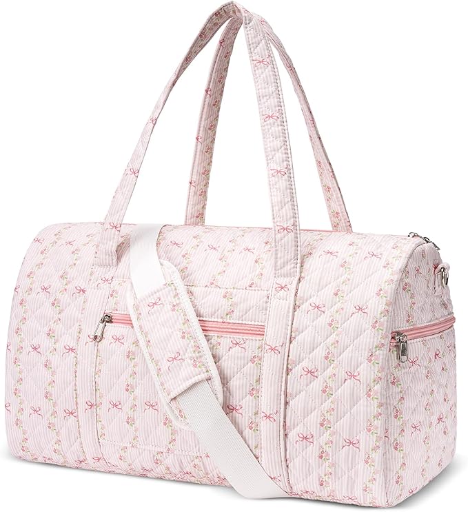 Gym Bag for Women, Cute Duffle Bag, Quilted Duffle Bag for Travel, Floral Duffle Bags, Weekend Bag with Zipper Pocket Dance Bag Organizer