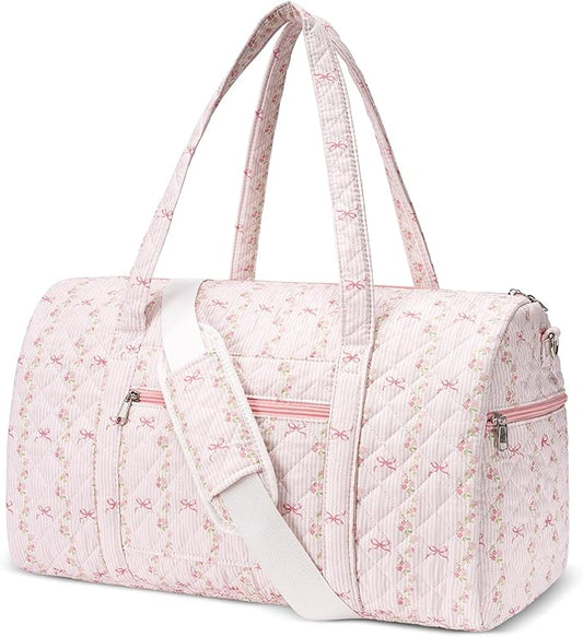 Gym Bag for Women, Cute Duffle Bag, Quilted Duffle Bag for Travel, Floral Duffle Bags, Weekend Bag with Zipper Pocket Dance Bag Organizer