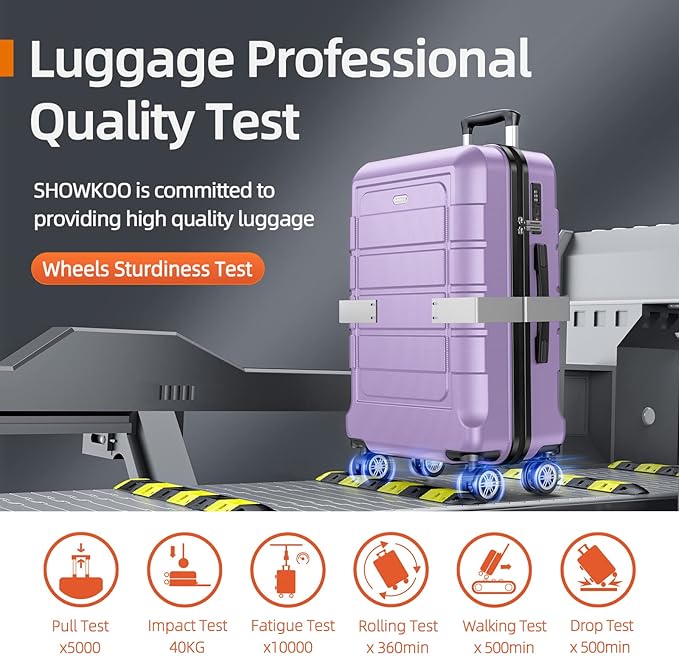 SHOWKOO Full PC Hardshell Luggage Sets, 20/24/28 In Suitcase with TSA Lock & Spinner Wheels, Lightweight Durable Travel Luggage Lavender Purple