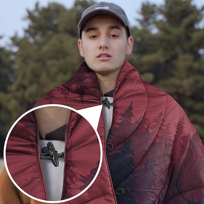 Camping Blanket Puffy - Outdoor Stadium Blanket Wearable, Lightweight, Packable, Machine Washable Camping Quilt for Traveling, Picnic, Beach, Party 78"x 56" (Sunset Mountain Scenery)