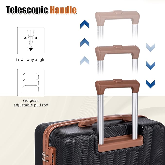 Luggage Sets 5 Piece Suitcases with Wheels,ABS Hard Case Suitcases with Spinner Wheels,Durable Travel Luggage(Black, 5 Piece Set(20"/24"/28"))