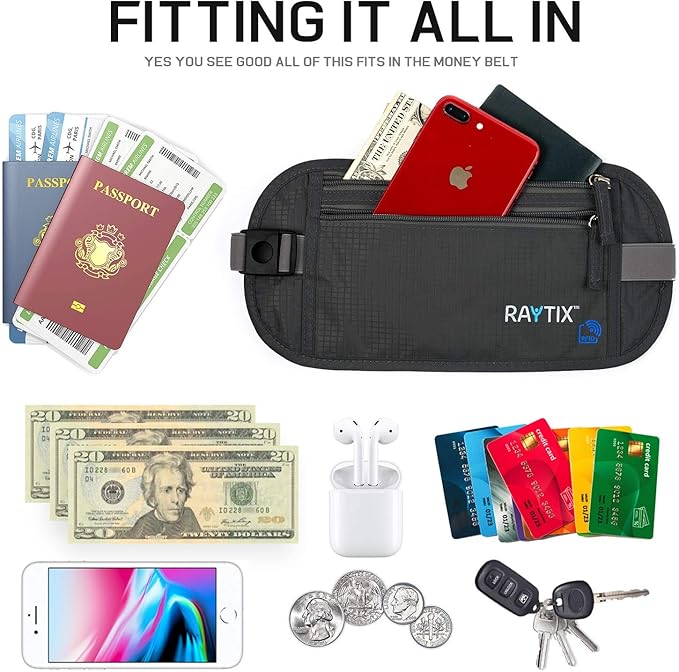 Money Belt For Travel – RFID Blocking Waist Pouch Passport Holder Wallet Belt – Waterproof Hidden Travel Fanny Pack For Men & Women – Secure, Lightweight, Adjustable Strap – Black