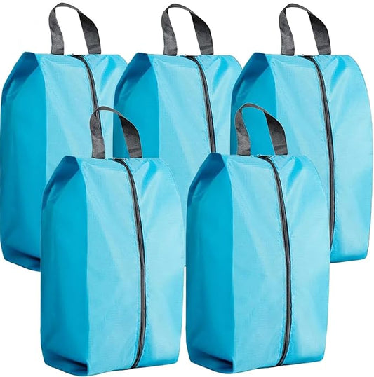 5Pcs XL Travel Shoe Bags Portable Travel Gifts Shoe Organizer with Zipper Closure, Waterproof Nylon Shoe Storage Organizer with Handle Travel Bags For Men and Women, Blue