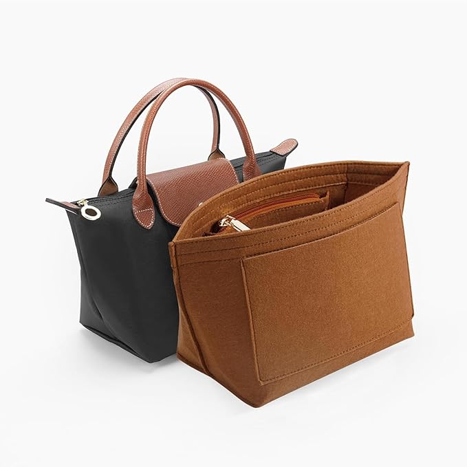 LOUKAYCCI Purse Organizer Insert for Le Pliage Small Handbags Insert Organizer (Brown, Small)