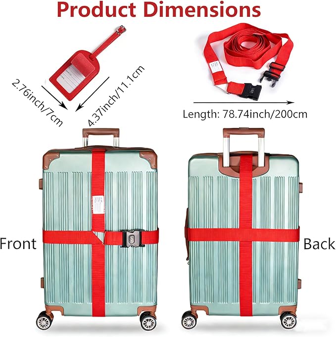Luggage Straps for Suitcases,Travel Luggage Straps with Lock and Luggage Tags,Suitcase Strap,Adjustable Bright-Colored Travel Belt for Travel Suitcase Bag Closure Accessories.(Red)