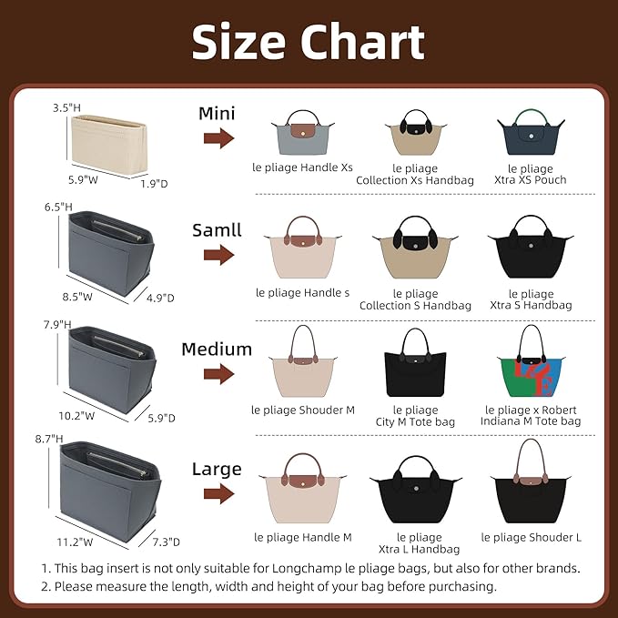 Doxo Felt Purse Organizer Insert for Longchamp Le Pliage L Handbag Insert (Light Grey, Large)