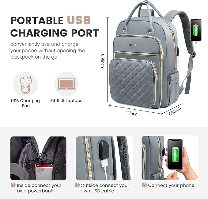 LOVEVOOK Laptop Backpack for Women, Water Resistant Travel Work Backpacks Purse Stylish College Business Teacher Nurse Computer Bag with USB Charging Port, Fits 15.6" Laptop