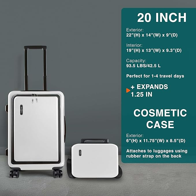 Luggage Sets 3 Piece, 20 Inch Carry on Luggage and 28 Inch Suitcases with Wheels Spinner, Durable Hard Shell Suitcase Set, Expandable Travel Suitcase, White