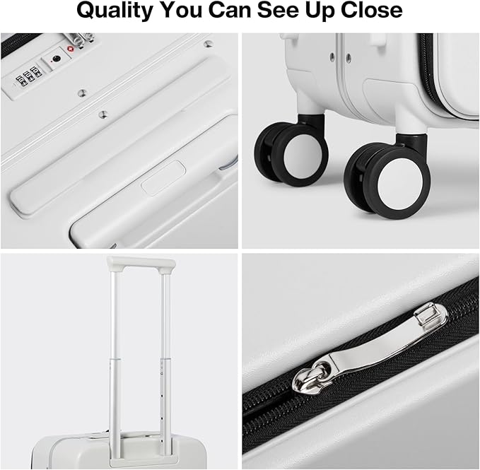 mixi 17x14x9 Carry On Luggage Underseat PC Hard Shell Suitcase Top Opening Aluminum Frame Travel Suitcases with Wheels, Smoke White