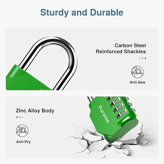 Puroma 2 Pack Combination Lock for Locker 4 Digit Outdoor Waterproof Padlock for School, Gym, Sports, Fence, Toolbox, Gate, Case, Outdoor, Hasp Storage, Cabinets (Green)