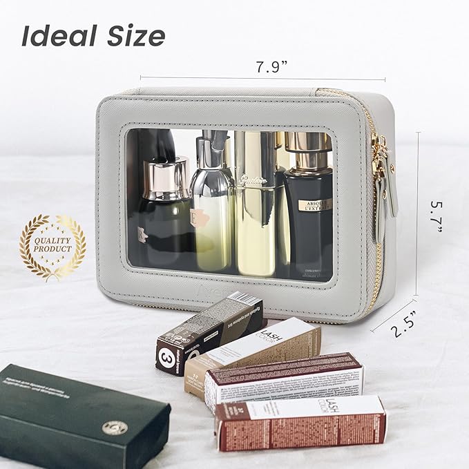 Aveniee Clear Makeup Bag Organizer,Travel Toiletry Bag for Women,Waterproof Cosmetic Pouch with Zippers,Car Accessories Organizers and Storage Case,Grey,Medium Classic