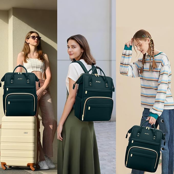 Focdod Women Laptop Backpack Work Bag - Fits 15.6 inch with Laptop Compartment Waterproof Professional Fashion Travel Purse for College Nurse Business Computer Backpack Dark Green