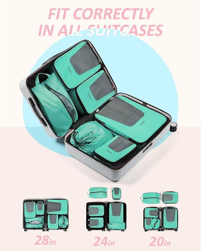 BAGSMART Compression Packing Cubes for Travel, 6/5/4set Lightweight Packing Organizers, Summer Travel Essentials Suitcase Organizer Bags Set
