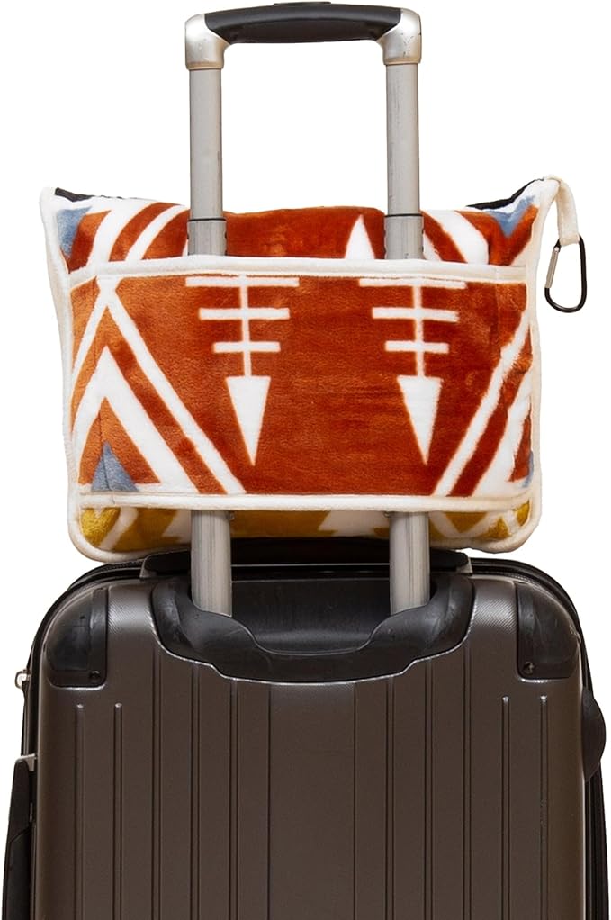 CARSTENS, INC. Travel Blanket, Premium Compact 2-in-1 Airplane Blanket/Pillow, Arrowhead Earth