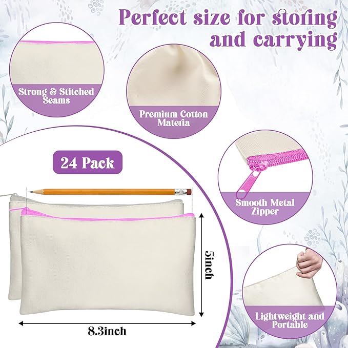 Legigo Blank Canvas Bag Zipper Pouch Makeup Bags Bulk - Multi-Purpose Canvas Pencil Pouch with Sturdy Zipper, Cosmetic Bag Travel Toiletry Bag for DIY Craft Projects, Storage (8.3 x 5 inches)