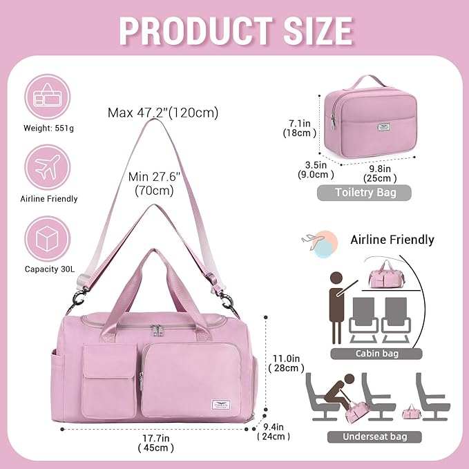 FIORETTO Women's Gym Duffle Bag with Shoes Compartment, 30L Capacity, Ideal for Travel, Gym, Sports, Duffel, Weekender