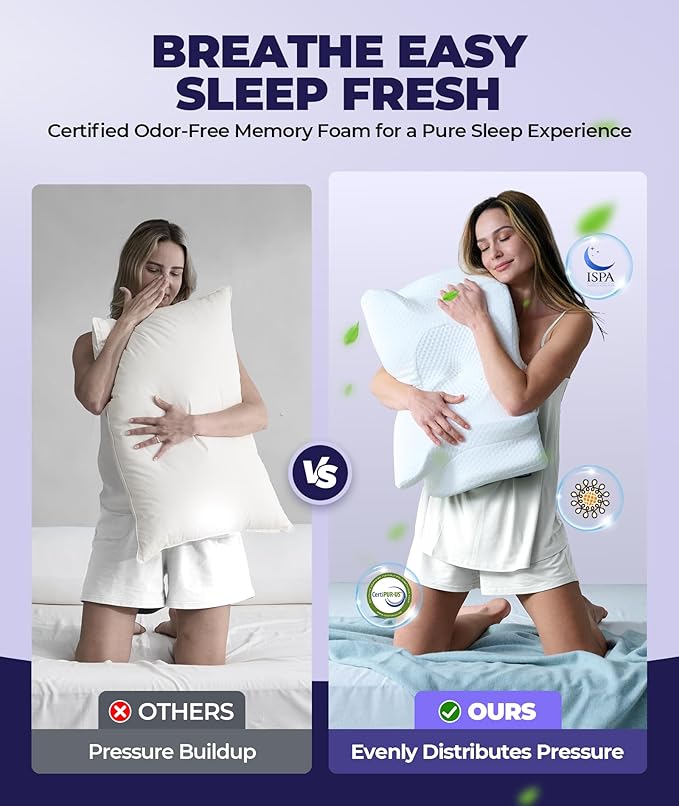 Sleep Doctor Approved Cervical Neck Pillow for Sleeping, Ergonomic Contour Side Sleeper Pillows for Adults, Cooling Orthopedic Pillow for Pain Relief Support, Memory Foam Pillows Back Stomach Sleepers
