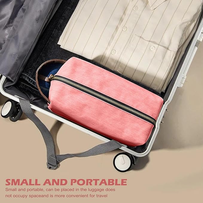 Toiletry Bag for Traveling Women, PU Leather Womens Toiletry Travel Bag Small Pink (Pink)