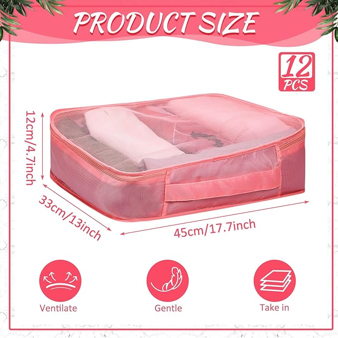Silkfly 12 Pcs Packing Cubes for Suitcase Travel Luggage Bags Bulk Mesh Organizer Set for Hiking Camping Backpacking Clothes Accessories(Watermelon Red)