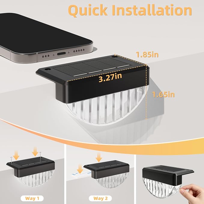 VOLISUN 12 Pack Solar Deck Lights Outdoor, Warm White LED Solar Step Lights for Outside, Waterproof Fence Light for Patio, Deck, Stairs, Yard, Pool and Porch (Black)