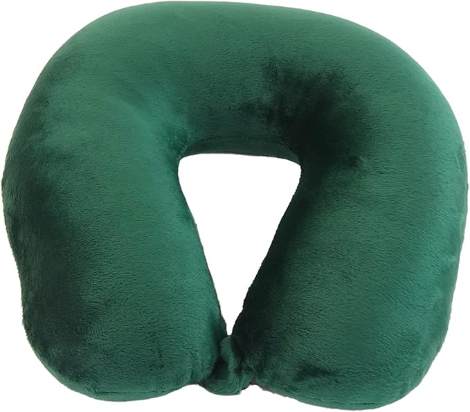 Adult Cozy Soft Microfiber Neck Pillow for Travel – Compact, Machine Washable - Perfect for Airplane, Car, or Home Use - Filled and Finished in The USA – Green