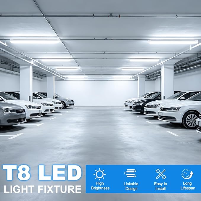 SHOPLED LED Shop Lights 4FT, 45W 6300LM 6000K Cool White, V-Shape Linkable | 4 Foot T8 Integrated LED Tube Light, 4 ft Shop Lights for Workshop, Basement, Workbench, Plug and Play, ETL Listed, 2-Pack