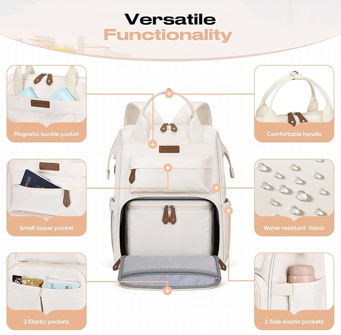 Maelstrom Travel Backpack for Women Men,Laptop Backpack Fits 15.6-17.3 Inch Laptop, Nurse/Work Bag with Insulated Lunch Box (Beige)