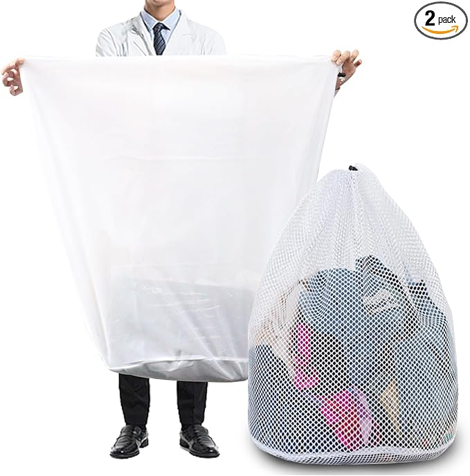 Extra Large Mesh Laundry Bags Washing Bag 2Pack Delicates Bag and Pull net style Laundry Bag Jumbo for Washing Machine Large Mesh Bags for Blankets, Bedding, Coats, Toys (2PCS-XXXL)