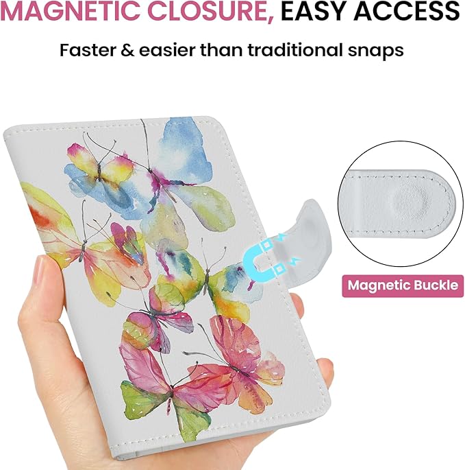 Passport Holder for Travel Essentials, RFID Blocking Leather Cover Wallet with Magnetic Closure, Aesthetic & Cute Passport Book Case for Women and Men - Butterfly