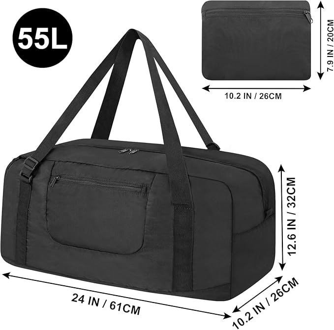 HOLYLUCK Foldable Travel Duffel Bag For Women & Men Luggage Great for Gym - large black