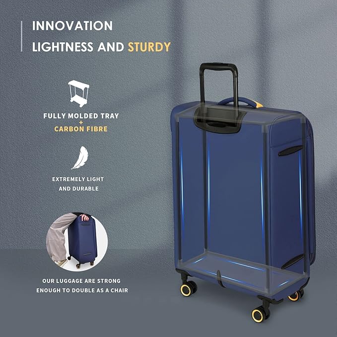 Verage Cambridge Lightweight 3 Piece Luggage Sets Softside Expandable Suitcase with Spinner Wheel,Navy,3-Piece Set(20/24/29)