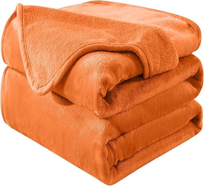 HOZY Soft Twin Size Blanket for All Season Lightweight Thermal Fleece Summer Autumn Fall Winter Spring Blankets for Twin/Twin XL Extra Long Bed Couch Sofa,66x90 Inches,Orange
