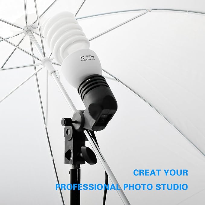 EMART Photography Umbrella, 400W 5500K Lighting kit for Vedio, Studio-2Pack | 33" Reflective Umbrella Lights with Stand & 2x45W E26 / E27 Spiral Light Bulbs, Continuous Photo Light for Camera Shooting
