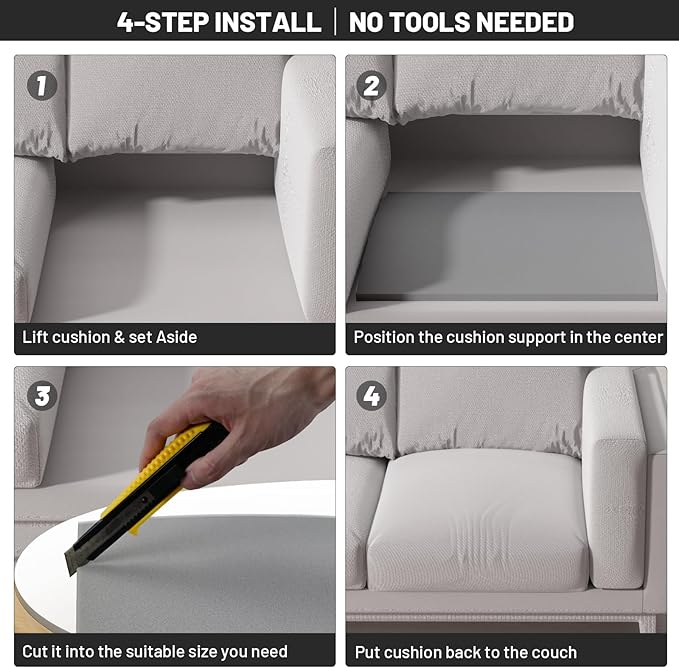 Couch Cushion Support for Sagging Seat, 22"x22"x2.4" 40D High Density Curved Foam Sofa Cushion Support, Under-Cushion Sag Repair,Grey Set of 1