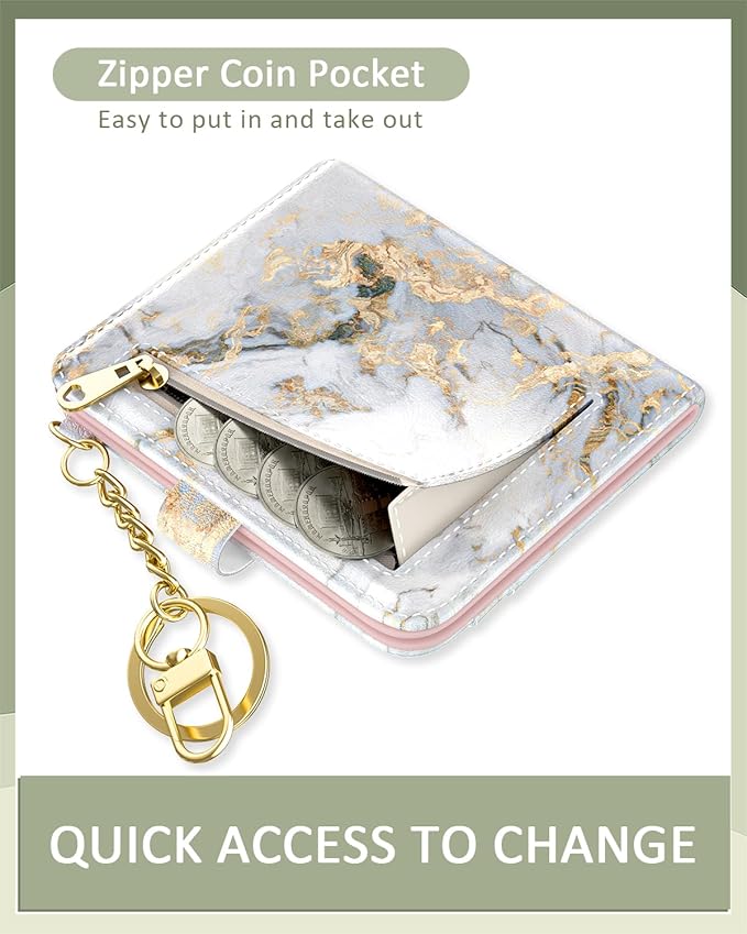 Aiawoxc Womens Wallet, RFID Small Wallets for Women, Slim Compact Credit Card Holder, Cute Leather Bifold Ladies Purse with Zipper Coin Pocket and ID Window, Grey Gold Marble