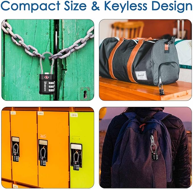 2 Pack TSA Approved Luggage Locks, Combination Travel Cable Lock, 3-Digit Waterproof Padlock, Zinc Alloy Outdoor Keyless Resettable Lock for Travel, Lockers, Bags, Backpack, Gym, Gate-by BRILLIRARE