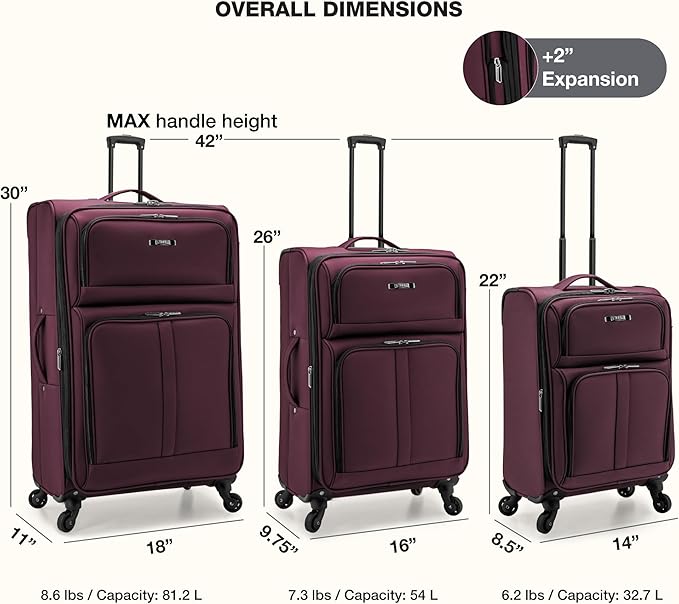 U.S. Traveler Anzio Softside Expandable Luggage with Spinner Wheels, Burgundy, 2-Piece Set (22/30)
