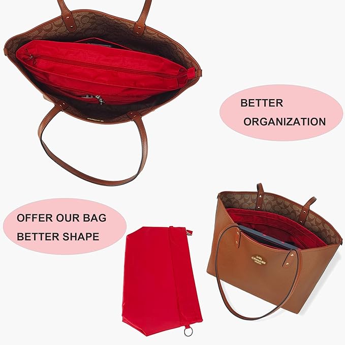 Time Wing Handbag Tote Purse Organizer Insert Bag Liner Shaper Divider Zipper 11 Pockets Compartments Small Red