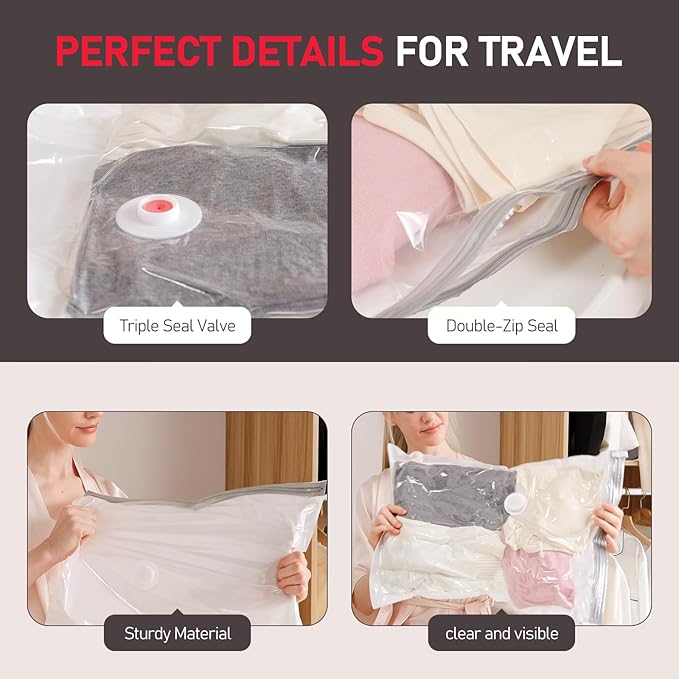 12 Pack Travel Vacuum Storage Bags with High Pressure Electric Pump - Portable Vacuum Seal Bags for Clothing, Luggage & Travel Space Saving