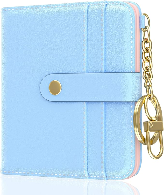 Aiawoxc Womens Wallet, RFID Small Wallets for Women, Slim Compact Credit Card Holder, Cute Leather Bifold Ladies Purse with Zipper Coin Pocket and ID Window, Blue