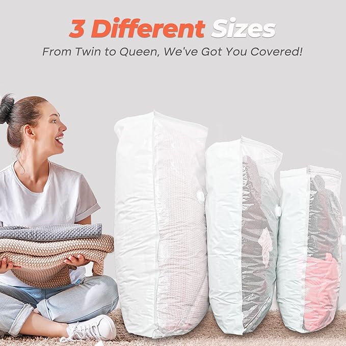 Travel Vacuum Seal Bags, 8 Pack 34" Vacuum Storage Bags with Rechargeable Cordless Pump Compression Packing for Clothing Clothes Blanket Bedding, Space Saver for Suitcase Luggage