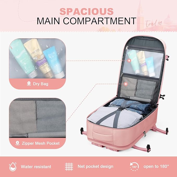 Maelstrom Travel Backpack for Women Men,35L Laptop Backpack Fits 17-Inch Laptop,Carry On Backpack for Airplanes with Crossbody Bag & Shoe Compartment&Toiletry Bag (Pink, Large)