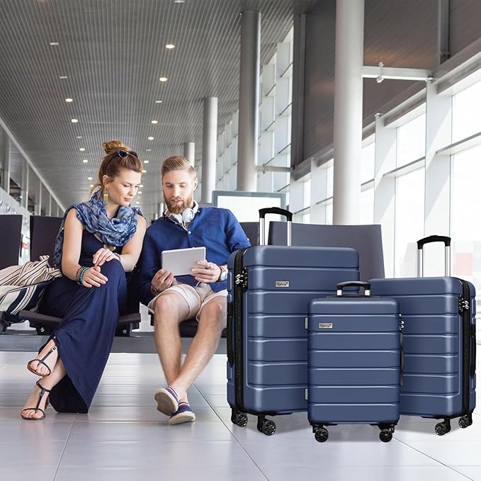 Explorer Lightweight Hardshell 20% Expandable 3-Piece Luggage Set with TSA Lock, Double Spinner Wheels, and Carry-On Suitcase,Navy Blue
