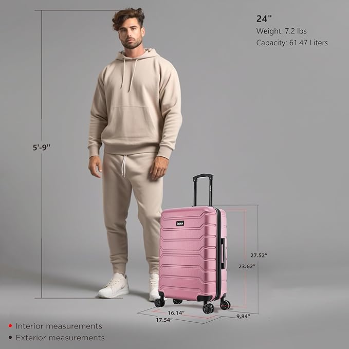 InUSA TREND Luggage with Spinner Wheels | Durable lightweight Hardside Suitcase, Travel bag with Handle and Trolley, 24-Inch Medium Checked luggage | Rose Gold