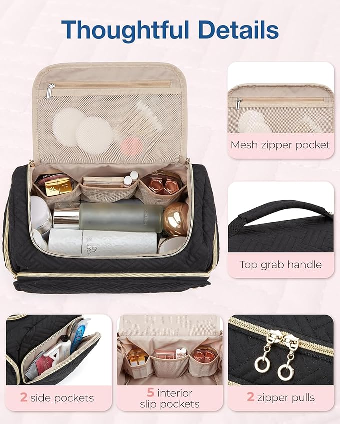 BAGSMART Travel Toiletry Bag for Women, Cosmetic Bag Makeup Bag Organizer with Handle, Travel Bag for Toiletries, Travel Accessories, Full Sized Container