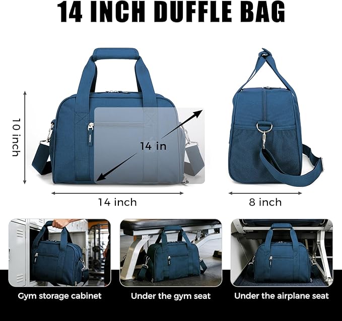 SeaRock 14 inch Small Gym Bag for Men & Women, Mini Duffle Bag with Shoe Compartment, Carry On Duffel Bag for Travel Sports, Navy Blue