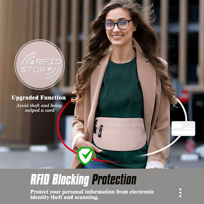 MoKo Secure Travel Money Belt, Undercover Hidden RFID Blocking Travel Wallet, Anti-Theft Passport Wallets for Men Women