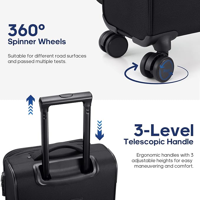 UKEIN Softside Expandable Carry On Luggage 22x14x9 Airline Approved, 20 Inch Suitcase with Wheels & TSA Lock, Travel Suitcase with 4-Piece Packing Bags for Women Men