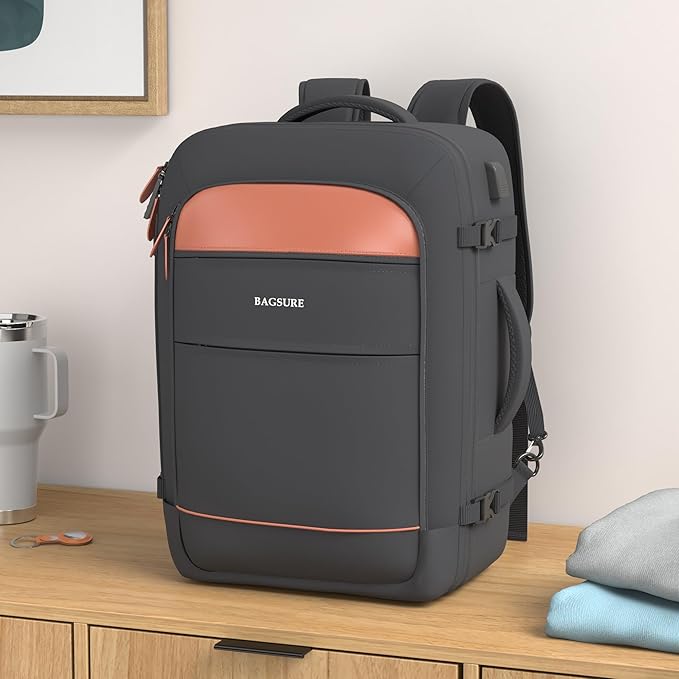 Bagsure Travel Backpack Carry On Backpack 42L Flight Approved, Expandable Laptop Backpack with Packing Cubes & Shoe Pocket, Water Resistant Luggage Backpack for Men Women, Large Backpack 20 * 14 * 7"